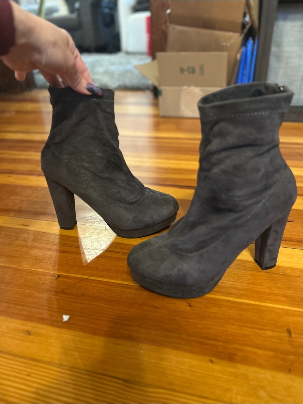 Catherine Malandrino Charcoal Suede Platform Heel Ankle Boots